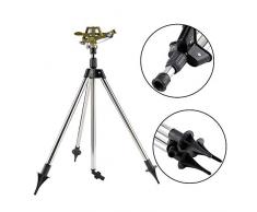 TOPINCN Rociador de aspersión de riego de aleación de Zinc con trípode de Acero Inoxidable Pico de Cobertura Grande Cobertura automática 360 ° Giratorio para el riego de Jardines de césped