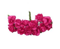 144pcs Ramo Rosa Artificial Flor Papel Decoración para Hogar Boda (fucsia)