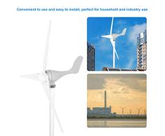 12V 500W Generador de Turbina Eólica Aerogenerador de 3 Palas Turbina de Viento de Aleación de aluminio de Baja velocidad del viento de arranque de Bajo ruido, Color blanco