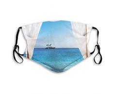 Cobertor para la cara, playa a través de una cama balinesa de verano, cielo claro luna de miel natural, imagen de spa, cubierta de boca reemplazable, lavable, antipolvo, ajustable, tamaño adulto: M