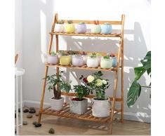 unho Escalera para Flores de Bambú Estantería Decorativa para Macetas Soporte para Plantas Exterior Interior Jardín con 3 Niveles 70 x 38 x 97cm