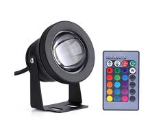 Qiilu 10W 12V RGB Luz subacuática LED Lámpara de acuario Pond IP68 Impermeable para Yate Marine Boat(negro)