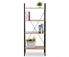 WOLTU Estantería Estante de Metal Estante de Zapatos Escalera de Flores, con 4 estantes, Negro + Roble Claro RGB9283hei