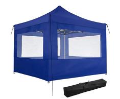 TecTake 800686 Carpa de Jardín 3 x 3m, Plegable, Aluminio, 100% Impermeable, 4 Paneles Laterales, con Cuerdas Tensoras, Piquetas y Bolsa (Azul | no. 403155)