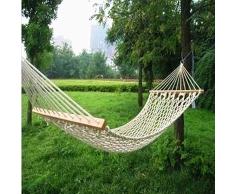 WXDC Hammock Hamaca, Solo Palo al Aire Libre, Tejido de Rejilla Interior, Red de algodón Manual, Cuerda de algodón más Grueso, Varillas de 90 Hilos [Ancho 80cm] Cuerda Atada Beige