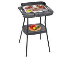 Clatronic BQS 3508 Barbacoa eléctrica con patas, parrilla cromada de 35.5 x 24.5 cm, 2000 W, Metal, Negro