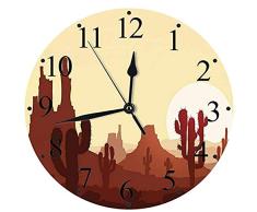 NIUMM Reloj De Pared Paisaje Campestre Árido Silencioso con Puesta De Sol En El Desierto De Piedra Reloj De Pared De Las Montañas Saguaro