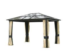 Outsunny Carpa Cenador para Jardín Gazebo Exterior para Evento Estable Anti-UV 3x3 Techo Policarbonato 4 Paravientos Mosquitera Integrada Aleación de Aluminio
