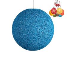 Modern celosía mimbre Rattan globo bola estilo techo colgante luz pantalla creativa personalidad bar, cafetería, habitaciones, restaurante simple decoración iluminación (Azul, 30cm)