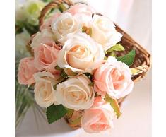 JUSTOYOU Ramo de Rosas Artificiales, Ramo de Flores Artificiales de Seda para Novia, Ramo de 12 Cabezas para decoración del hogar, jardín, Fiesta, Boda