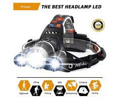 Linterna Frontal Led Recargable Alta Potencia Con 4 Tipos de Luz | Batería Dura Más de 6 Horas y Hasta 500 Metros | Luz Frontal Cabeza para Caza Camping Pesca Ciclismo Carrera y Más Deportes