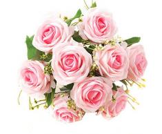 Amasawa Rosas de Seda Artificial de 9 Cabezas,Flor de Dama de Honor Nupcial, para la Boda Decoración del Banquete de Boda del Jardín de la Casa (Rosa Claro)