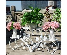 shengmo 2 niveles 2 macetas de hierro arte Stands de maceta maceta soporte, multicapa Telesthesia diseño suelo estante, interior exterior jardín patio plantas Bonsai decorativo pantalla flor accesorio de, blanco