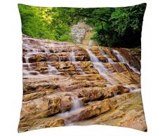 Fantástica cascada sobre roca pasos - Funda de cojín (18