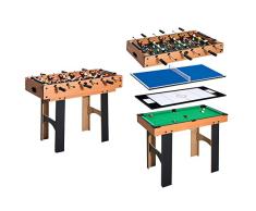 HOMCOM Mesa Multijuegos 4 en 1 Incluye Futbolín Air Hockey Ping-Pong y Billar Juguete de Madera para Niños y Adultos 87x43x73cm