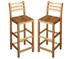 vidaXL Madera Maciza Acacia 2X Taburetes Barra 42x36x110 cm Sillas Altas Bar