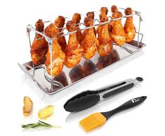 Amazy Soporte para muslos de pollo + pinzas y pincel - Soporte para asar pollo a la barbacoa o en el horno
