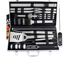 Romanticist 28PC Barbacoa de Exterior Kit de Utensilios Barbacoa Set - Utensilios para Barbacoa Juego de Utensilios para Barbacoa de Acero Inoxidable con Maleta de Aluminio Hombres Papá en Cumpleaños