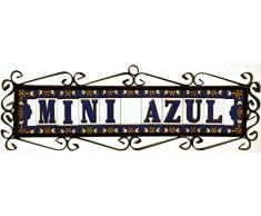 Números casa. Letreros con numeros y letras en azulejo de ceramica policromada, pintados a mano en técnica cuerda seca para placas con nombres, direcciones y señaléctica. Texto personalizable. Diseño AZUL MINI 7,3 cm x 3 cm. (NUMERO NUEVE "9")
