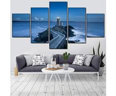 KGKBH 5 Piezas de Lienzo de Arte de Pared Camino de Piedra del adoquín de 5 Pedazos Que Lleva al Faro Imagen Modular Impresión de la Lona Pintura del mar Arte de la Pared Decoración del hogar