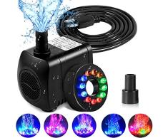 SunTop Mini Aomba de Agua con Leds, Bomba Sumergible con 12 Luz de LED Colorido, 220V,15W,800L/H, H Altura 1.6M/Aguas Limpias Bombeo para el Acuario,Estanque Hidropónico,Fuente,Estanque