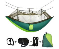 AYNEFY Hamaca de Camping con Red mosquitera, Hamaca de Camping de Viaje Verde portátil de Nailon con Red de 2 plazas mosquitera para Exterior Interior jardín Capacidad de Carga 600 LB
