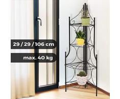 Estantería para Flores Metálica - 4 Niveles, Máx. 10kg, 106x29x29cm, Negro - Esquina, Esquinero, Estante, Hierro, Metal, Decorativa, Terraza, Plantas, Macetas, Soporte, Escalera, Jardín