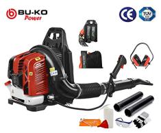 BU-KO 76CC Soplador de Hojas con Mochila de Gasolina - Potente Motor enfriado por Aire de 2 Tiempos - Ligero con Correas de Soporte Acolchadas Nuevas y mejoradas Mientras se USA - Equipo de Seguridad