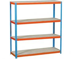 Estantería Metálica Kit Ecoforte 1806-4 Chipboard azul/naranja, 2000x1800x600, 4 estantes, Simonrack