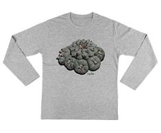 Lophophora williamsii - los Peyote - Peyote Niños Unisexo Niño Niña Camiseta Cuello Redondo Gris Manga Larga Tamaño XS Kids Boys Girls T-Shirt Grey X-Small Size XS