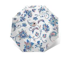 Paraguas Plegable automático, Paraguas Compacto de Viaje a Prueba de Viento, Paraguas de Patio para Mujeres Hombres niña niño azulejo con Flores AUT-061