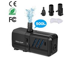 Bomba Sumergible 500L/H 6W Bomba de Filtración Ultra Silencioso Bomba de Agua para Pecera, Acuario, Jardín, Estanque, Fuente, Bomba de Flujo Extraíble y Lavable con Filtro y 1 Boquilla de agua 13mm