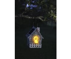 Best Season 477-91 LED-solar-de la pajarera, 23 x 13,5 cm, 2 LED de luz blanca cálida con panel solar con batería, al aire libre, cuatro coloures-caja de cartón