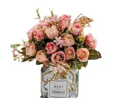 BuleXP 3 Pieza 10 Cabezas Flores Artificiales Rosas Decoración Plásticas Bouquet de Seda Simulación Flores Falsas para El Hogar de Mesa Weeding Party Decoración DIY o Ramo de Novia Pink