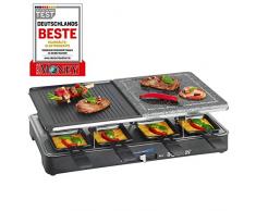 Bomann RG2279CB Raclette Grill con Piedra Natural y Placa Reversible, 8 Personas, 1400W, 1400 W, Acero Inoxidable, Azul