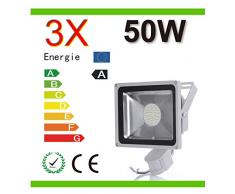 Mcitymall® 3x 50W Blanco Frío SMD Proyector Proyector LED con la lámpara Jardín detector de movimiento