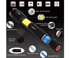 Aukelly LED Linterna de Mano Resistente al Agua con Batería Recargable,con 5 Modos,linterna LED recargable,impermeable IP65,Perfecta para Ciclismo,Camping, Montañismo