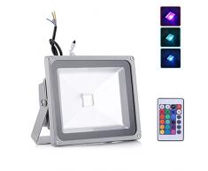 Foco Proyector LED 10W 20W 30W 50W 100W RGB - foco proyector de exterior LED (IP65) AC85 - 265V 16 Colores Impermeable con Mando a distancia (30W)