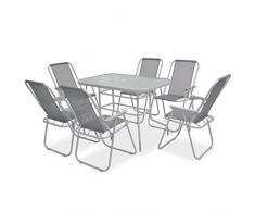 Tidyard Conjunto de Mesas y 6 Sillas de Jardín con Sombrilla,Conjunto de Muebles de Jardín 8 Piezas para Jardín Terraza Patio,Estructura de Acero,Textilene Gris