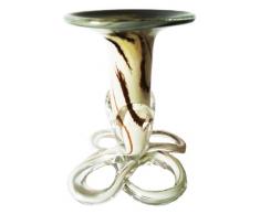 Candelabro de cristal coloreado de pie decorativo, candelero de vidrio soplado a boca en el colour blanco, beige de marmol altura cerca 17 cm, disenado y fabricado por Oberstdorfer Glashütte
