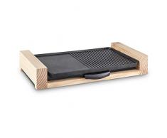 Klarstein Lumberjack barbacoa de mesa con plancha (2.300 W de potencia, superficie 1.400 cm², aluminio antiadherente fundido con soporte de madera, regulador de temperatura)