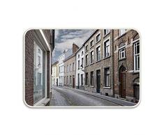 Traci Kroll Paisaje Urbano de Brujas Calles Bélgica Arquitectura Adoquín Escena de la Ciudad Alfombrilla Antideslizante Exterior Interior Baño Cocina Decoración Alfombra Alfombra