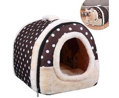 OZUAR Cama para perro, 2 en 1, para gato, casa de mascotas y sofá, plegable, para invierno, suave, cálida, cama para perro, cojines extraíbles para gato, perro, cachorro, conejo, café (45x35x35cm)
