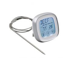 DollaTek Termómetro de Carne, termómetro de Alimentos de Lectura instantánea Termómetro de cocción Digital con sonda de Alerta de Temporizador para Horno, Cocina, Parrilla, ahumador (Plateado)