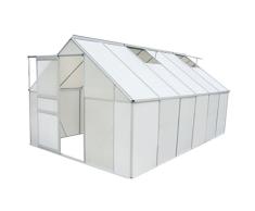 tidyard Invernadero Caseta,Invernadero de Jardín Policarbonato Transparente,Paneles de Doble Pared,Construcción de Aluminio,1 Gran Puerta Corredera,2 Trampillas de Techo,490x250x195cm