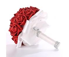 STRIR Ramo de Novia,Flores Artificiales Boda Flores, Lores De Seda Artificial Dama De Honor Bouquet De Boda Novia De La CelebracióN De Flores Rosas, para Novia Romántica Hecho a Mano con Rosas