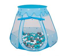 Selonis Tienda De Campaña Castilo Plegable con Bolas Piscina para Niños, Azul:Blanco-Gris-Turquesa,80X35cm/100Bolas