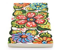Letreros con numeros y letras en azulejo de ceramica hechos y pintados a mano, para placas con nombres, direcciones y señaléctica. Texto personalizable. Diseño JARDIN 14,5 cm x 7 cm. MARGEN CENEFA