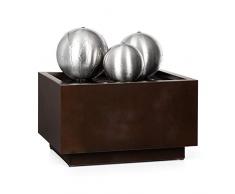 blumfeldt Triumvirat Fuente para jardín - Fuente Decorativa, para Interiores y Exteriores, LoopFlow, 2,5 m de Cable, 3 Fuentes, Soporte marrón Oscuro, Fuente Gris Metalizada