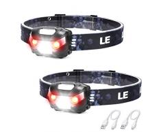 Lighting EVER Linterna Frontal USB Recargable, 5 Modos de Luz, con Luz Roja, Ligera Elástica, para Ciclismo, Running, Correr, Deporte Nocturno, Pack de 2